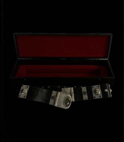 Leather belt with national ornament in a special box